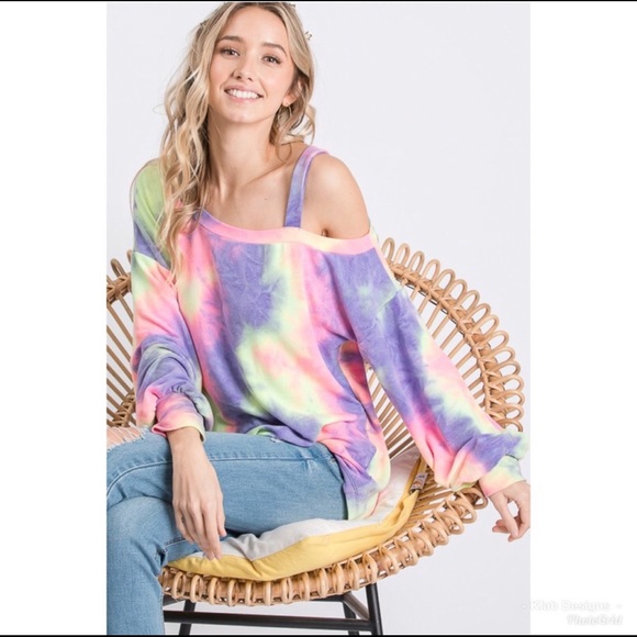 NEW! Tie-Dye Super Soft Open Shoulder Top - Picture 3 of 8